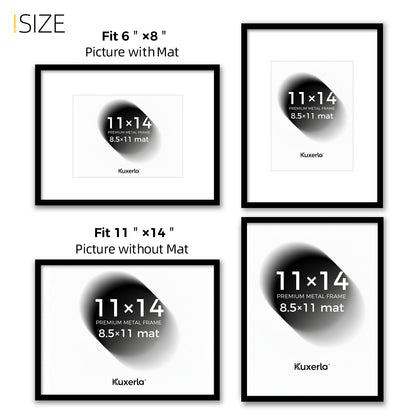 Kuxerla 11x14 Picture Frame Holds 8.5x11 Picture with Mat or 11x14 Picture without Mat,With Clear Acrylic Front and MDF Back Panel,Pack of 2,Black
