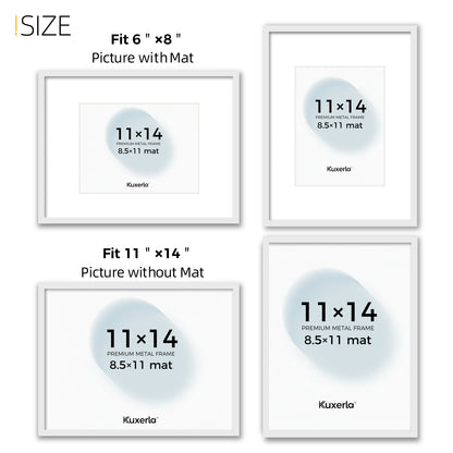 Kuxerla 11x14 Picture Frame Holds 8.5x11 Picture with Mat or 11x14 Picture without Mat,With Clear Acrylic Front and MDF Back Panel,Pack of 2,White
