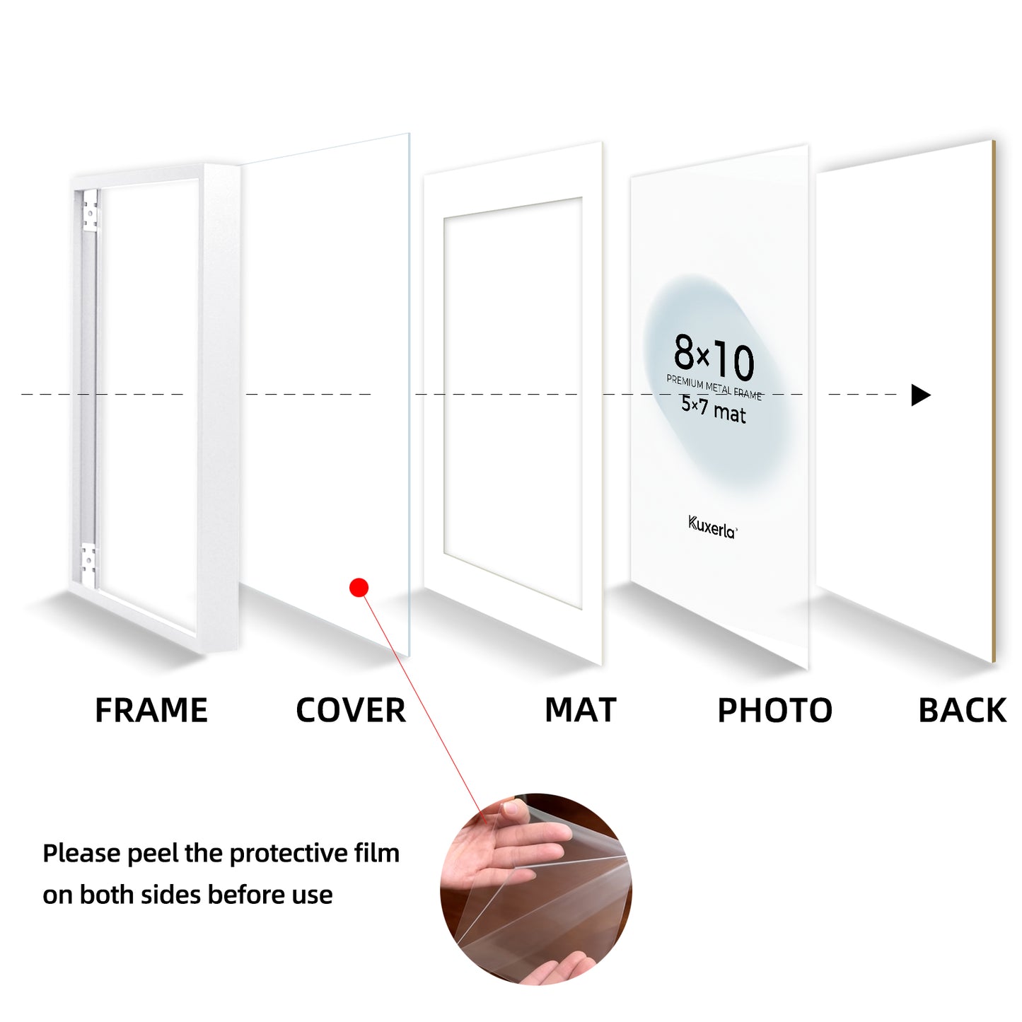 Kuxerla 8x10 Picture Frame Holds 5x7 Picture with Mat or 8x10 Picture without Mat,With Clear Acrylic Front and MDF Back Panel,Pack of 2,WHITE