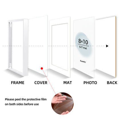Kuxerla 8x10 Picture Frame Holds 5x7 Picture with Mat or 8x10 Picture without Mat,With Clear Acrylic Front and MDF Back Panel,Pack of 2,WHITE