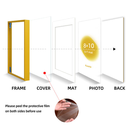 Kuxerla 8x10 Picture Frame Holds 5x7 Picture with Mat or 8x10 Picture without Mat,With Clear Acrylic Front and MDF Back Panel,Pack of 2,Yellow