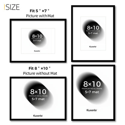 Kuxerla 8x10 Picture Frame Holds 5x7 Picture with Mat or 8x10 Picture without Mat,With Clear Acrylic Front and MDF Back Panel,Pack of 2,Black