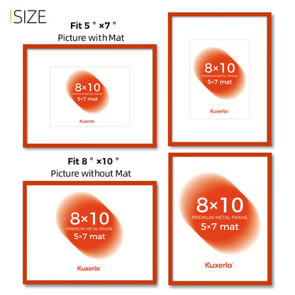 Kuxerla 8x10 Picture Frame Holds 5x7 Picture with Mat or 8x10 Picture without Mat,With Clear Acrylic Front and MDF Back Panel,Pack of 2,Orange