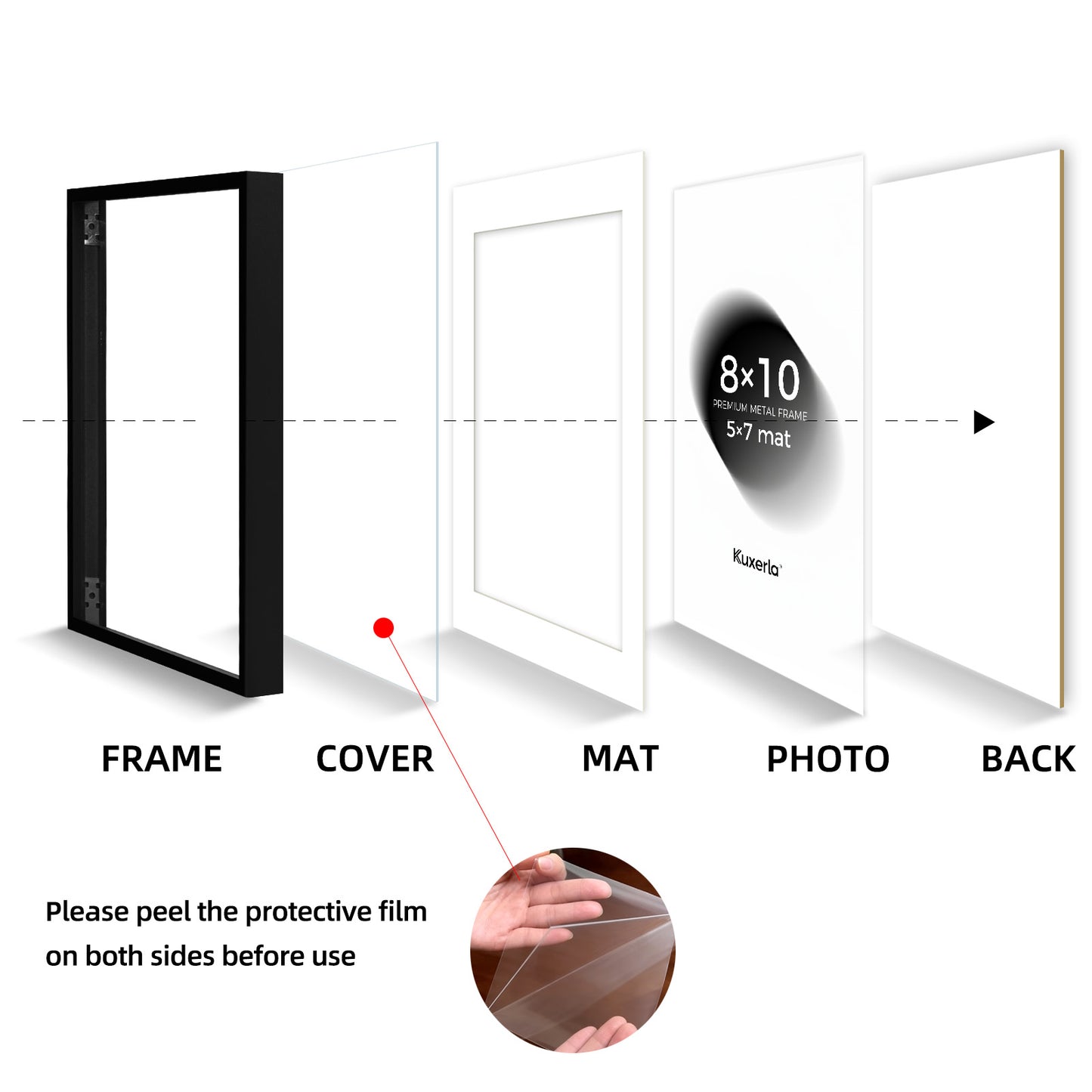 Kuxerla 8x10 Picture Frame Holds 5x7 Picture with Mat or 8x10 Picture without Mat,With Clear Acrylic Front and MDF Back Panel,Pack of 2,Black