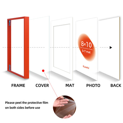 Kuxerla 8x10 Picture Frame Holds 5x7 Picture with Mat or 8x10 Picture without Mat,With Clear Acrylic Front and MDF Back Panel,Pack of 2,Orange