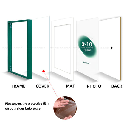 Kuxerla 8x10 Picture Frame Holds 5x7 Picture with Mat or 8x10 Picture without Mat,With Clear Acrylic Front and MDF Back Panel,Pack of 2,Green