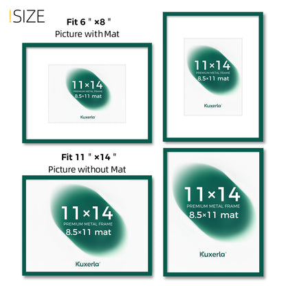 Kuxerla 11x14 Picture Frame Holds 8.5x11 Picture with Mat or 11x14 Picture without Mat,With Clear Acrylic Front and MDF Back Panel,Pack of 2,Green