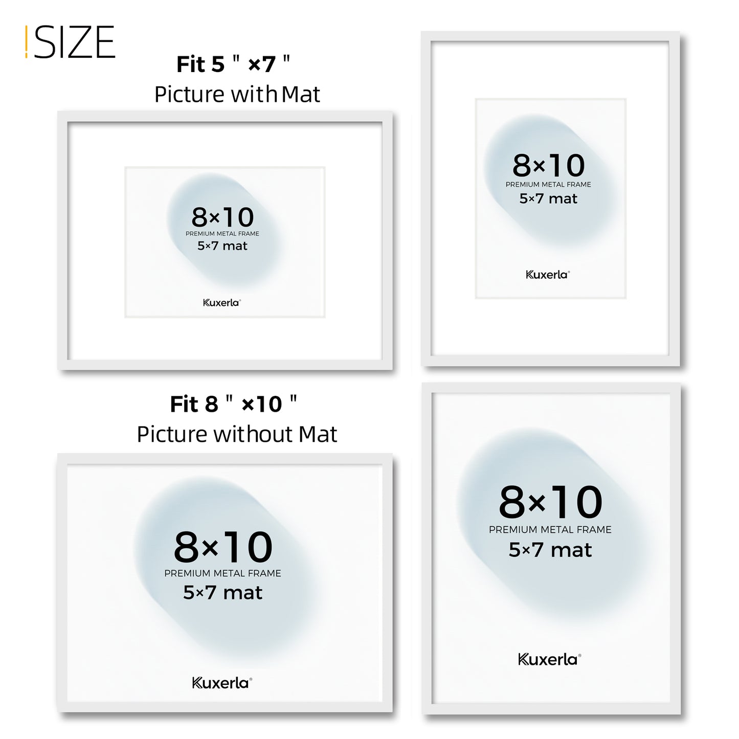 Kuxerla 8x10 Picture Frame Holds 5x7 Picture with Mat or 8x10 Picture without Mat,With Clear Acrylic Front and MDF Back Panel,Pack of 2,WHITE