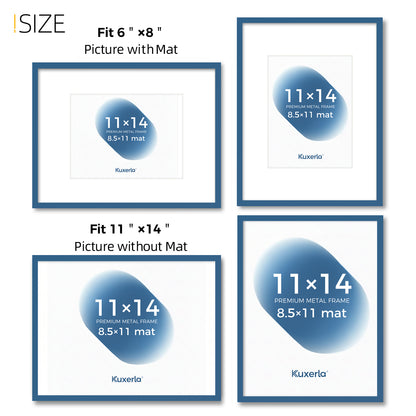 Kuxerla 11x14 Picture Frame Holds 8.5x11 Picture with Mat or 11x14 Picture without Mat,With Clear Acrylic Front and MDF Back Panel,Pack of 2,Blue