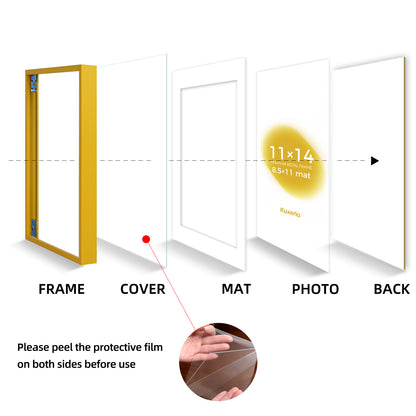 Kuxerla 11x14 Picture Frame Holds 8.5x11 Picture with Mat or 11x14 Picture without Mat,With Clear Acrylic Front and MDF Back Panel,Pack of 2,Yellow