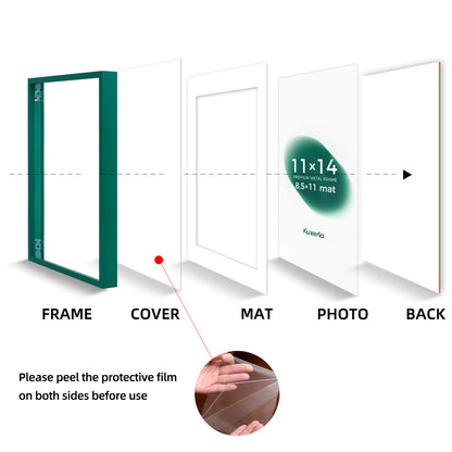 Kuxerla 11x14 Picture Frame Holds 8.5x11 Picture with Mat or 11x14 Picture without Mat,With Clear Acrylic Front and MDF Back Panel,Pack of 2,Green