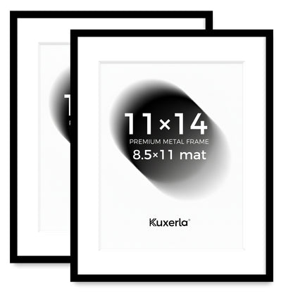 Kuxerla 11x14 Picture Frame Holds 8.5x11 Picture with Mat or 11x14 Picture without Mat,With Clear Acrylic Front and MDF Back Panel,Pack of 2,Black