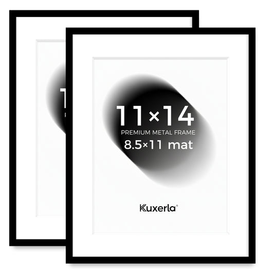 Kuxerla 11x14 Picture Frame Holds 8.5x11 Picture with Mat or 11x14 Picture without Mat,With Clear Acrylic Front and MDF Back Panel,Pack of 2,Black