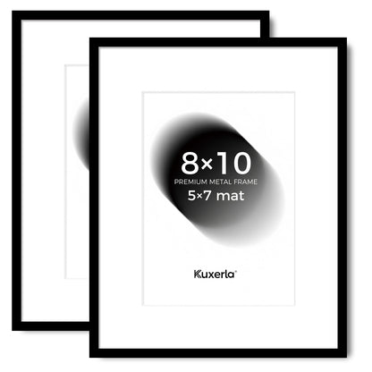 Kuxerla 8x10 Picture Frame Holds 5x7 Picture with Mat or 8x10 Picture without Mat,With Clear Acrylic Front and MDF Back Panel,Pack of 2,Black
