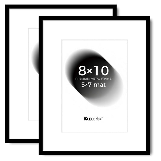 Kuxerla 8x10 Picture Frame Holds 5x7 Picture with Mat or 8x10 Picture without Mat,With Clear Acrylic Front and MDF Back Panel,Pack of 2,Black