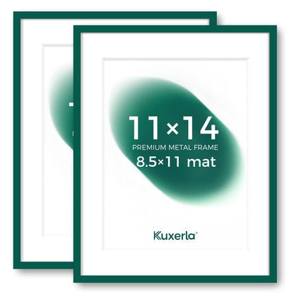 Kuxerla 11x14 Picture Frame Holds 8.5x11 Picture with Mat or 11x14 Picture without Mat,With Clear Acrylic Front and MDF Back Panel,Pack of 2,Green