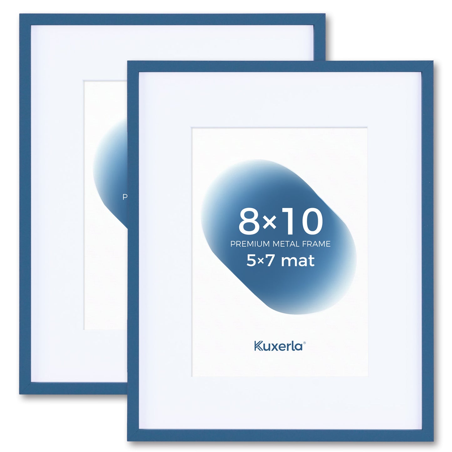 Kuxerla 8x10 Picture Frame Holds 5x7 Picture with Mat or 8x10 Picture without Mat,With Clear Acrylic Front and MDF Back Panel,Pack of 2,Blue