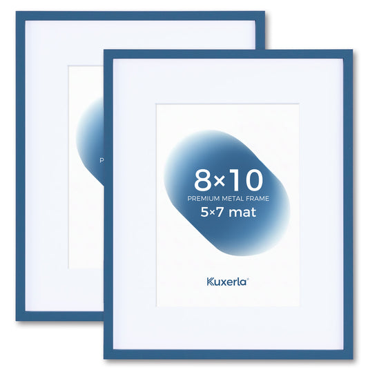 Kuxerla 8x10 Picture Frame Holds 5x7 Picture with Mat or 8x10 Picture without Mat,With Clear Acrylic Front and MDF Back Panel,Pack of 2,Blue
