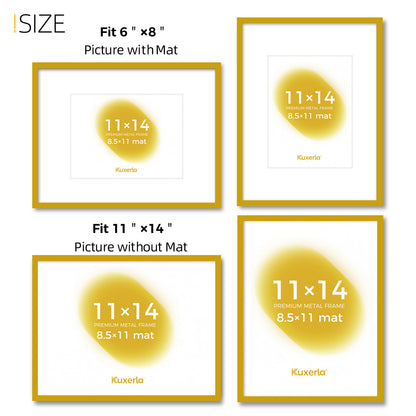 Kuxerla 11x14 Picture Frame Holds 8.5x11 Picture with Mat or 11x14 Picture without Mat,With Clear Acrylic Front and MDF Back Panel,Pack of 2,Yellow