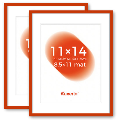 Kuxerla 11x14 Picture Frame Holds 8.5x11 Picture with Mat or 11x14 Picture without Mat,With Clear Acrylic Front and MDF Back Panel,Pack of 2,Orange