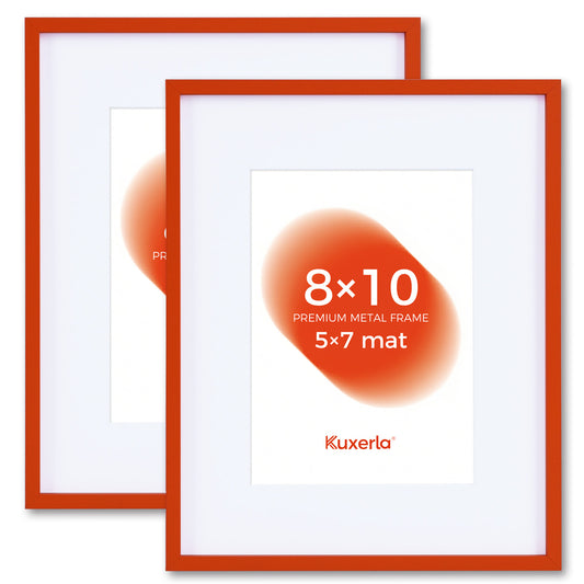 Kuxerla 8x10 Picture Frame Holds 5x7 Picture with Mat or 8x10 Picture without Mat,With Clear Acrylic Front and MDF Back Panel,Pack of 2,Orange