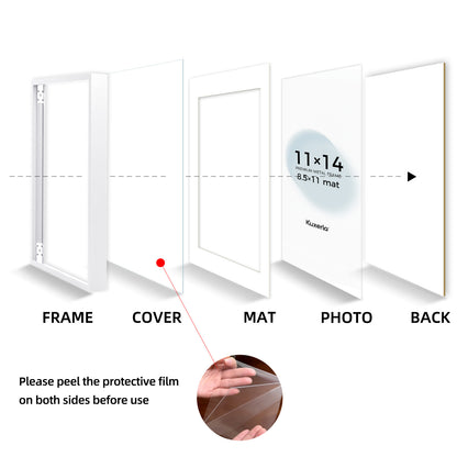 Kuxerla 11x14 Picture Frame Holds 8.5x11 Picture with Mat or 11x14 Picture without Mat,With Clear Acrylic Front and MDF Back Panel,Pack of 2,White