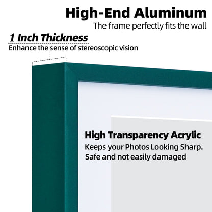 Kuxerla 11x14 Picture Frame Holds 8.5x11 Picture with Mat or 11x14 Picture without Mat,With Clear Acrylic Front and MDF Back Panel,Pack of 2,Green