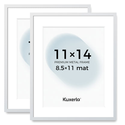 Kuxerla 11x14 Picture Frame Holds 8.5x11 Picture with Mat or 11x14 Picture without Mat,With Clear Acrylic Front and MDF Back Panel,Pack of 2,White