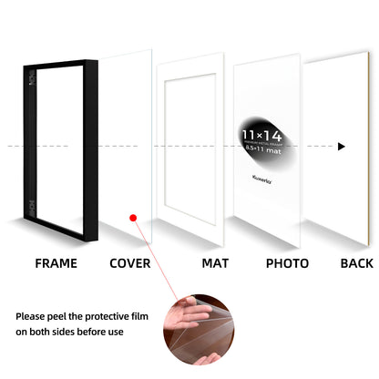 Kuxerla 11x14 Picture Frame Holds 8.5x11 Picture with Mat or 11x14 Picture without Mat,With Clear Acrylic Front and MDF Back Panel,Pack of 2,Black