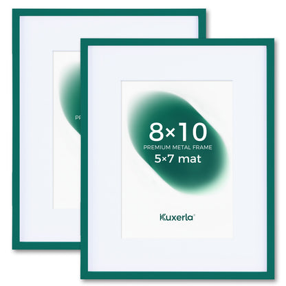 Kuxerla 8x10 Picture Frame Holds 5x7 Picture with Mat or 8x10 Picture without Mat,With Clear Acrylic Front and MDF Back Panel,Pack of 2,Green
