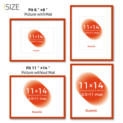 Kuxerla 11x14 Picture Frame Holds 8.5x11 Picture with Mat or 11x14 Picture without Mat,With Clear Acrylic Front and MDF Back Panel,Pack of 2,Orange